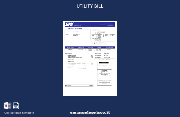 modello di bolletta delle utenze Filippine Sky Cable Corporation in stile verifi